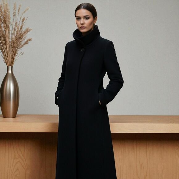 Cinzia Rocca 100% Cashmere Black Maxi Coat Women’s 8 Luxury Italian Designer - Picture 1 of 16
